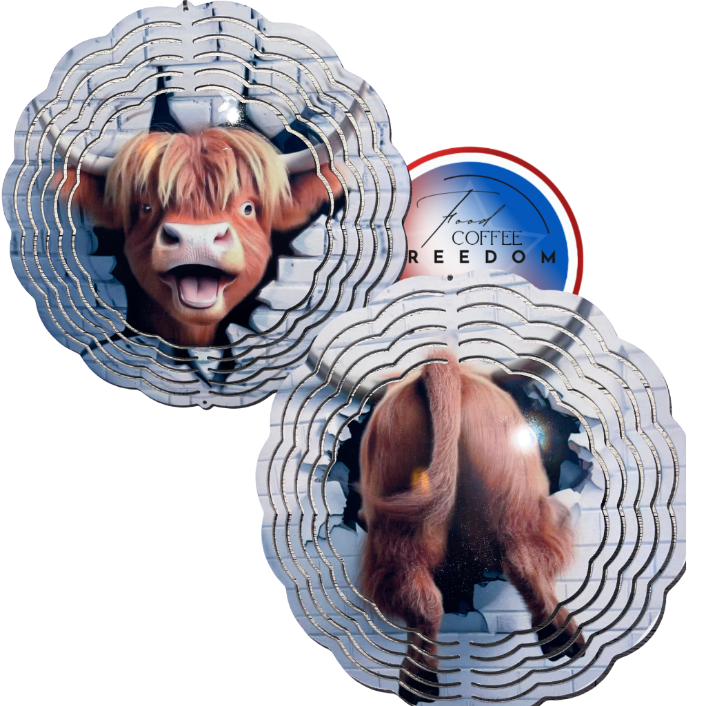 DOUBLE SIDED WIND SPINNER ( HIGHLAND COW)