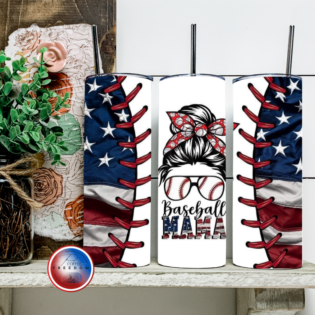 Patriotic Baseball mama tumbler 20oz/30oz