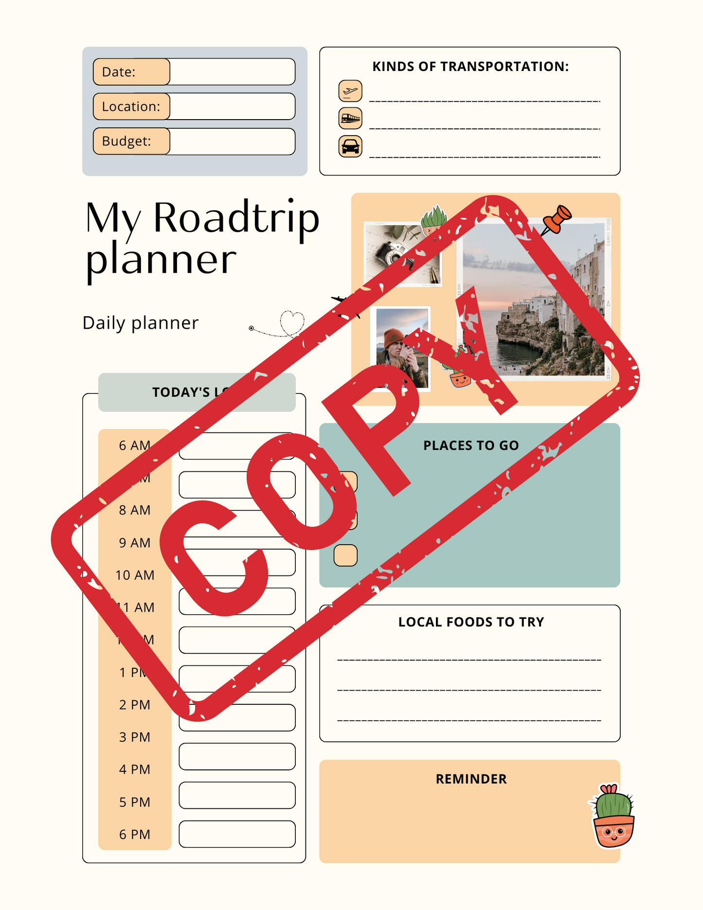 Digital Roadtrip Planner 16 pages. (PRINTABLE)