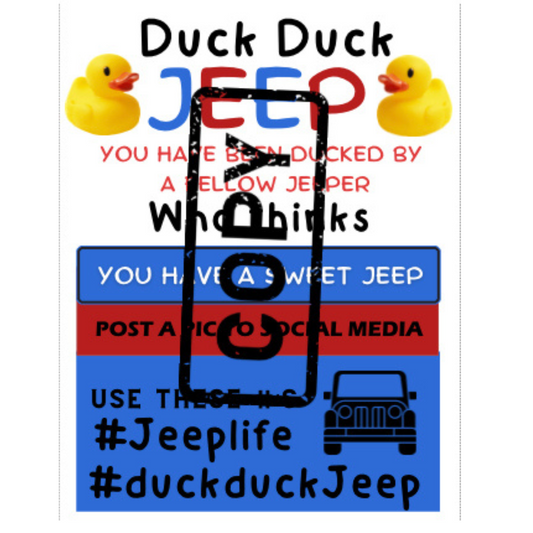 18 printable Duck Duck Jeep tags.