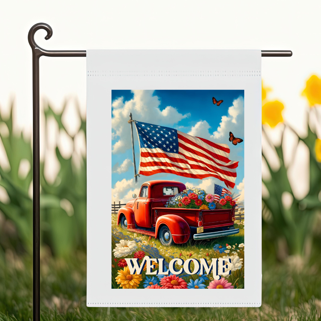 Garden Flag 12X18 RED TRUCK