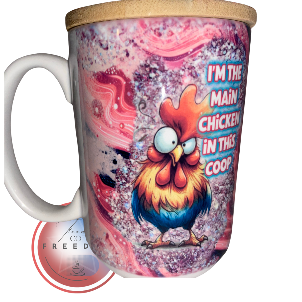 15 oz FUNNY CHICKEN COFFEE MUG W/ LID and Spoon